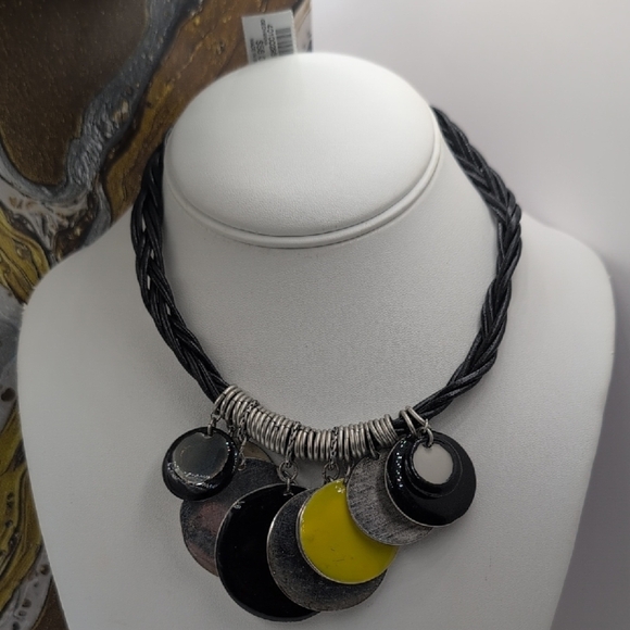 Chico's Modern Black and Yellow Necklace with Geometric Pendants - Picture 1 of 6